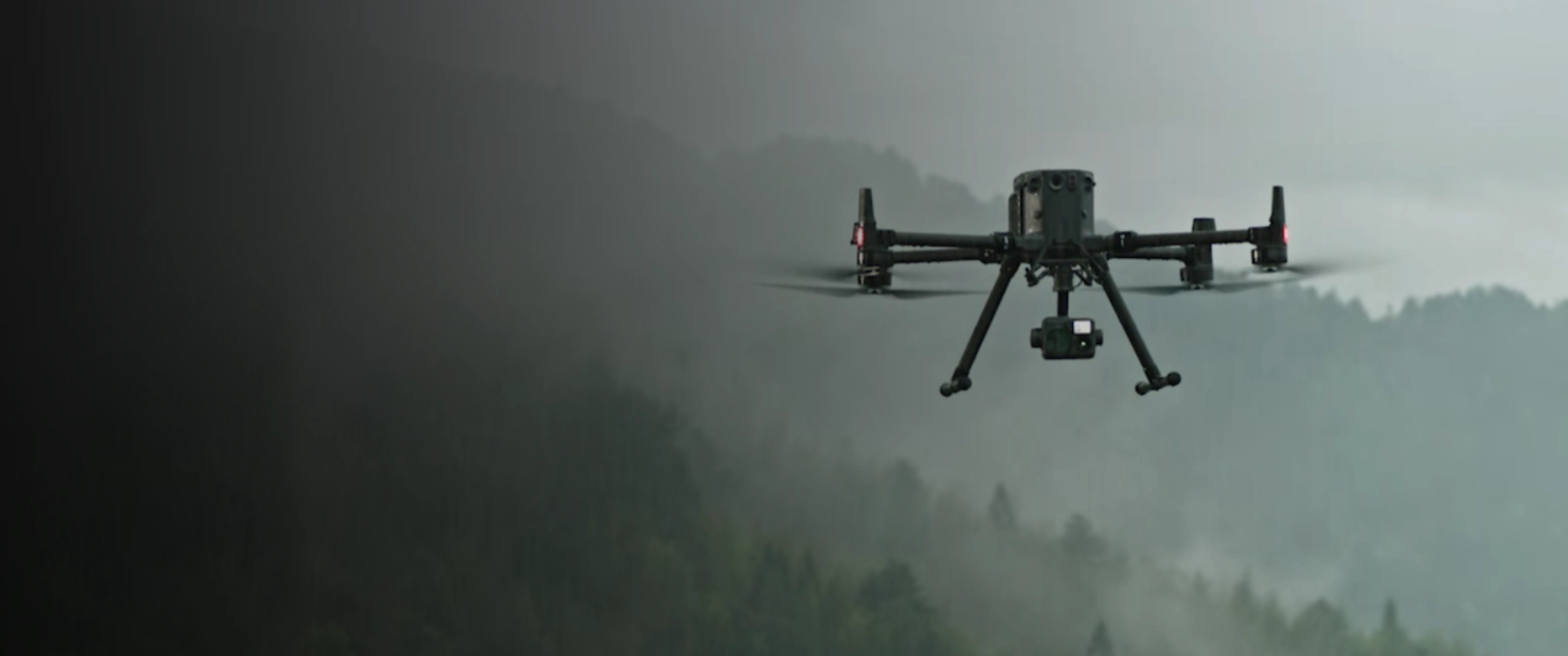 Survey drone flying over lush misty Costa Rican jungle