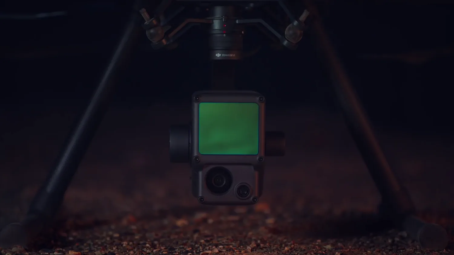 Close-up of the Zenmuse LiDAR sensor with its green laser lens